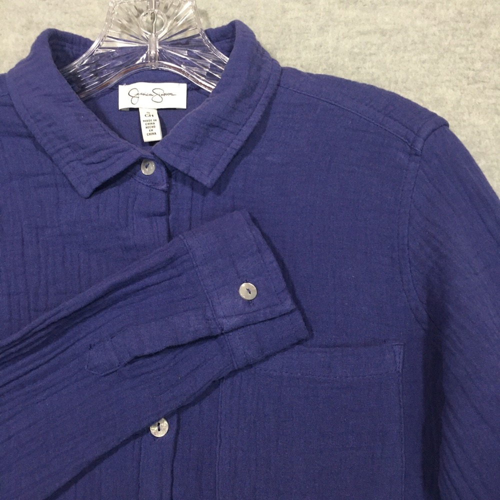 Jessica Simpson S Purple Gauze Muslin Button-Up Shirt Long Sleeve 100% Cotton - Picture 10 of 12